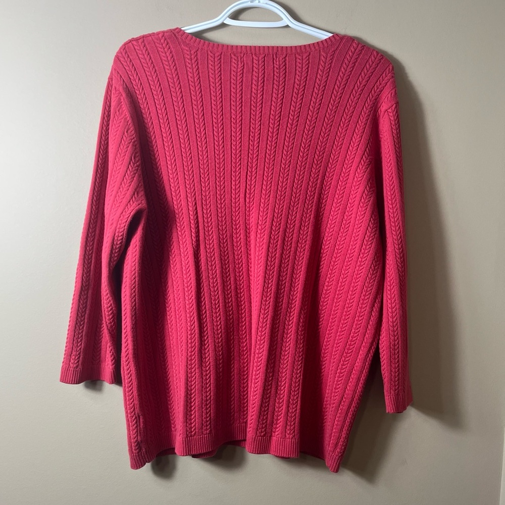 Eddie Bauer V-Neck Cable Knit Sweater Coral Pink 3/4 Sleeve XXL Minimalist - Picture 2 of 7